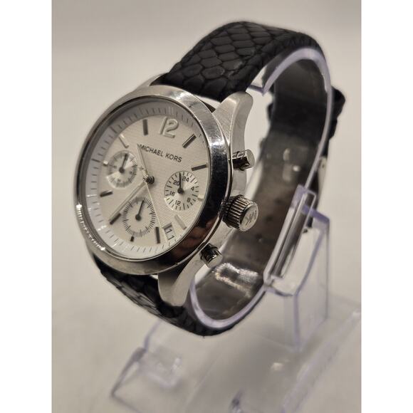 MICHAEL KORS MK5284 Silver Tone Black Leather 38mm Chronograph Watch - Picture 1 of 11